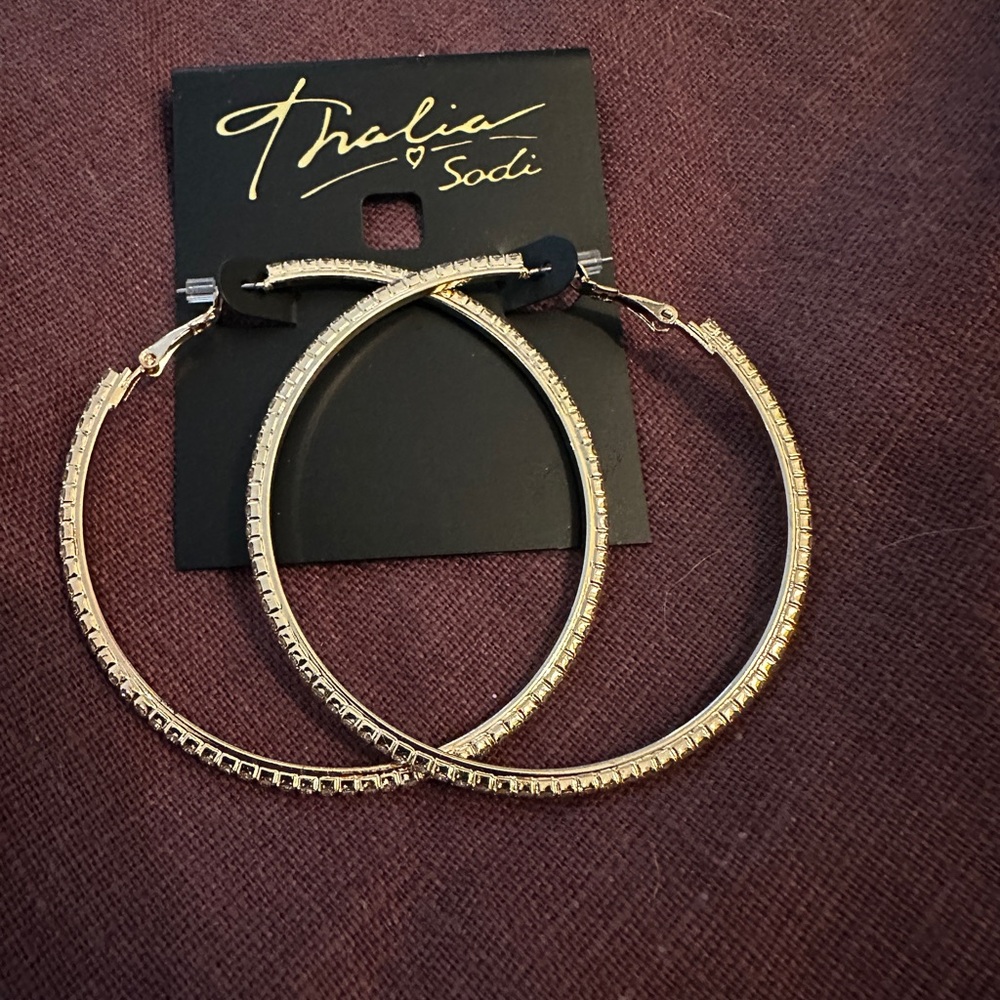 THALIA SODI Extra Large 2.4" Gold-Tone 
Crystal Pavé 
Marquise Hoop Earrings